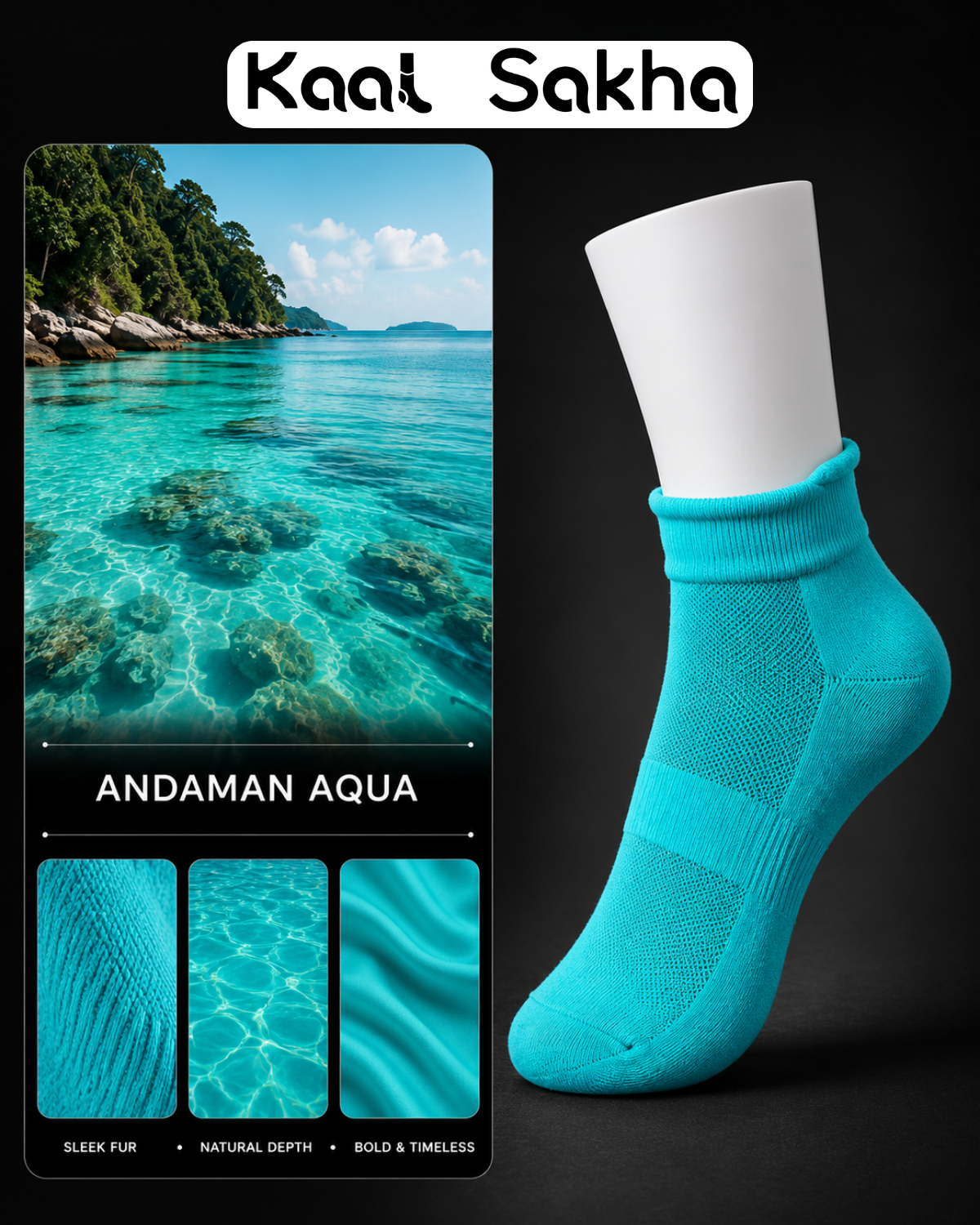 Bamboo Socks - Ankle Length - Kaal Sakha - Unisex - Andaman Aqua