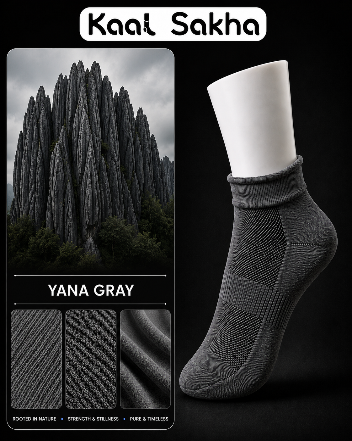 Bamboo Socks - Ankle Length - Kaal Sakha - Unisex - Yana Gray